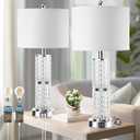 3-Way Touch Control Crystal Table Lamps Set of 2, Silver Modern Bedside Lamp with 2 USB Ports & AC Outlets for Living Room, 26' Tall Desk Lamps with White Drum Shade for Bedroom, 2 Free Bulbs Included, Modern Crytal