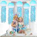 Hanging Jelly Fish Paper Lanterns, Gradient Colorful Blue Paper Lanterns for Mermaid Theme Party Under The Sea Ocean Birthday Decorations Baby Shower Baby Room, Set of 5