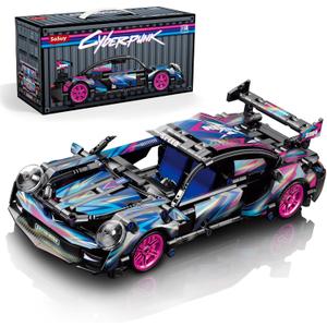 Sosuy Building-Block Race-Car Set, 1:18 Technical Model Kit 540 Pcs DIY Pull-Back Cyberpunk Toy for Boy Girl Kid Age 6+ Year, Birthday Gift for Teen Adult Display, Speed Super Sports Cars Bricks Icons