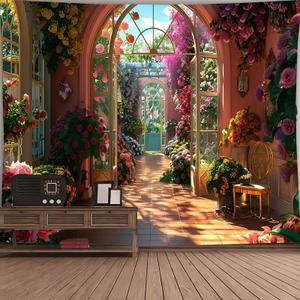 FENDROM Morning Sun Shines Through Wonderful Yards Tapestry Lovely Flowers Warm Color Wall Hanging Backdrop For Women Girls Bedroom Living room Dorm (86L" x 69W", Y10)