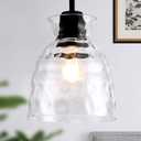 Lager Glass Pendant Light Modern Hanging Lighting Adjustable Cord Hammered Glass Pendant Lighting Fixture for Kitchen Island Dining Room Sink Hallway Entrance,9.8inch,Black