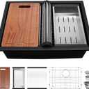 Davivy 27 Inch Black Granite Sink Workstation, 27 X 19 Granite Composite Kitchen Sink Undermount & Drop in, Deep Single Bowl with Accessories