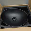 Black Oval Bathroom Vessel Sink with Faucet and Drain Combo - 16"x14" Matte Black Stone Resin Bowl Sink for Above Counter Vanity