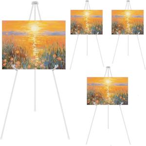 DAJAVE 4 Pack White Display Easel Stand 63 Inch Folding Easels for Display, Portable Tripod Display Easel, Adjustable Metal Easel Stand for Wedding Sign, Posters, Painting