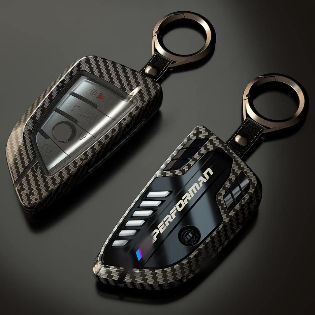 Alloy Car Key Case Rings Cover Holder for BMW 1 3 5 7 Series 530 F48 X1 X2 X3 X4 X5 X6 Classic Engine Head Concept (A Style Carbon Fiber)