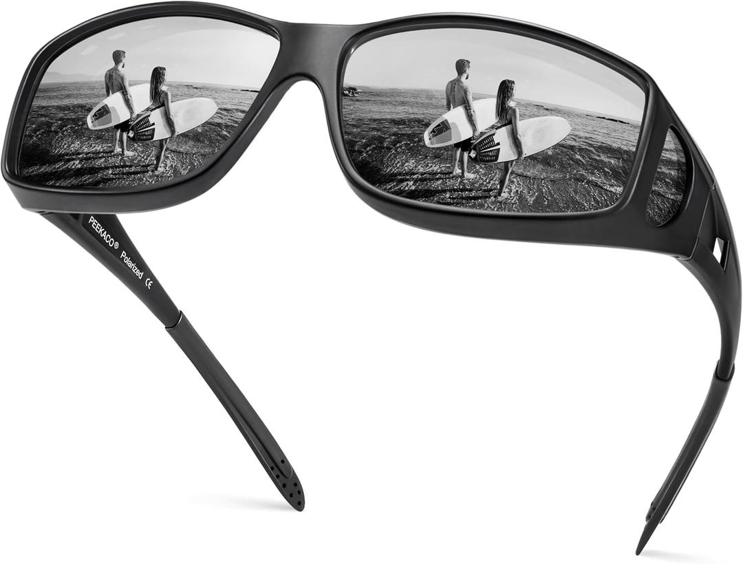 Polarized Sunglasses Fit Over Glasses for Men Women, Wrap Around Sun Glasses for Driving Fishing UV400 Protection