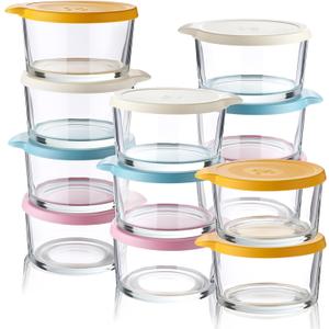 Hushee 12 Pack 7 oz Small Glass Bowls with Lids 3.4" x 2" Meal Prep Bowls Stackable Glass Storage Containers for Leftovers Snacks Nuts Dips Dessert Spices Sauces Kitchen Organization