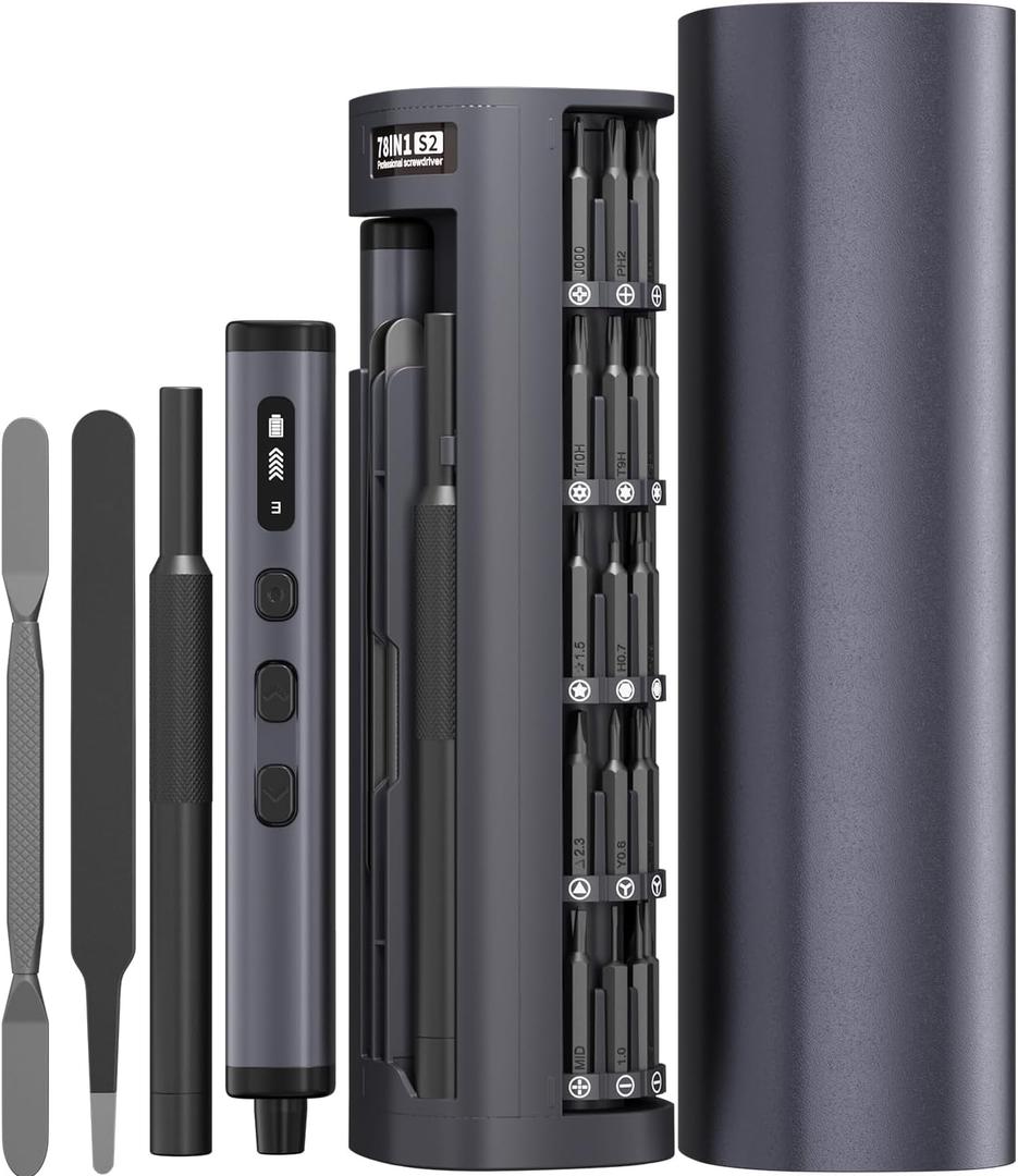Electric Screwdriver Set, 78 in 1 Power Screwdriver, Precision Screwdriver Set, 5 Torque Modes with 72 Magnetic Precision Bits, Screwdriver it for Phone Camera Computer Watch Laptop Drones