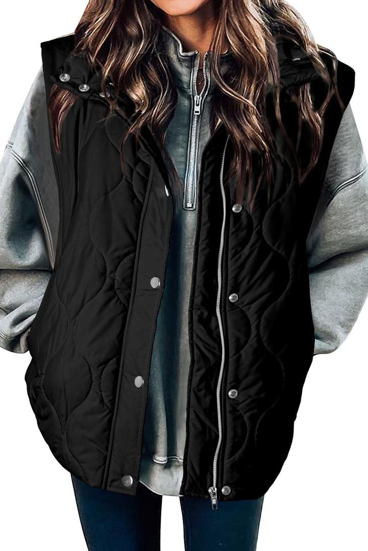 EVALESS Cropped Puffer Vest Women Lightweight Quilted Stand Collar Sleeveless Jackets Fall Winter 2025 Button Zip Up Coat (Large, Black)