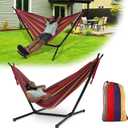 Hammock with Stand for Outside,600lb Weight Capacity Adjustable Height 3-in-1 Portable Hammock for Outdoor & Indoor Camping Backyard Bedroom(Hammock, Stand & Carry Bag) (Red)