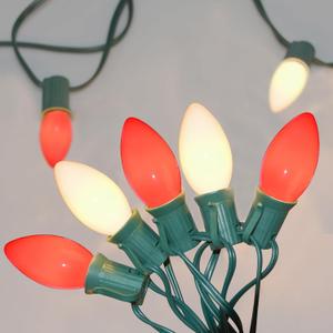 SUNSGNE C9 Christmas Outdoor String Lights 25 Feet Vintage Christmas Tree Lights with 26 7W Red White Glass Bulbs(1 Spare) for Backyard Patio Balcony Xmas Decor, Green Wire