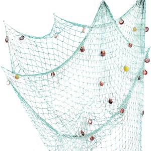 Rosoz Nature Fish Net Wall Decoration with Shells, Ocean Themed Wall Hangings Fishing Net Party Decor for Pirate Party,Wedding,Photographing Decoration (Aqua) (One Size)
