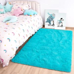 Noahas Door Mat Indoor Entrance, 2x3 Shaggy Small Teal Blue Area Rugs for Entryway, Non-Slip Fluffy Entry Bedroom Rug, Soft Plush Bedside Throw Kids Carpet