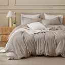 Bedsure 100% Washed Cotton Duvet Cover King Size - Tannish Linen Grey Minimalist Bedding Set 3-Piece - PureWoven Plain Simple & Soft Comforter Cover 3-Piece (Tannish Linen Grey, King, 104"x90")