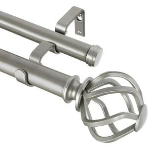 KAMANINA 1 Inch Double Curtain Rods 66 to 120 Inches (5.5-10 Feet) Telescoping Heavy Duty Drapery Rod for Windows 54 to 115 with Twisted Cage Finials, Antique Silver