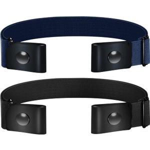 Belts for Women/Men Buckle Free Elastic Belt Invisible No Buckle Stretch Waist Belt For Jean Pants,Dresses,No Bulge (2pcs/Black+Blue)