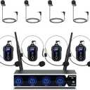 Rechargeable Wireless Microphone System 4 Channel Pro, UHF Metal Headset Lavalier Lapel Mics Cordless for Church Karaoke Singing with Volume Control, 4x50 Frequency(G8)