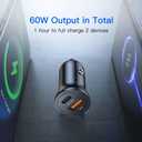 2 x USB C Car Charger, 2-Port 60W Type-C Car Power Adapter,PD30W&QC30W Cigarette Lighter USB Charger for iPhone 16 15 Pro Max Mini Plus, Samsung Galaxy S24 S23