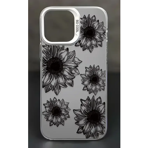 Phone Case for iPhone 15 Pro Max Case [Compatible with MagSafe], Cute Sunflower Black Frosted PC Back Floral Blooms Design for Women Girls Magnetic Phone Cover - Black Flower, Pack of 5