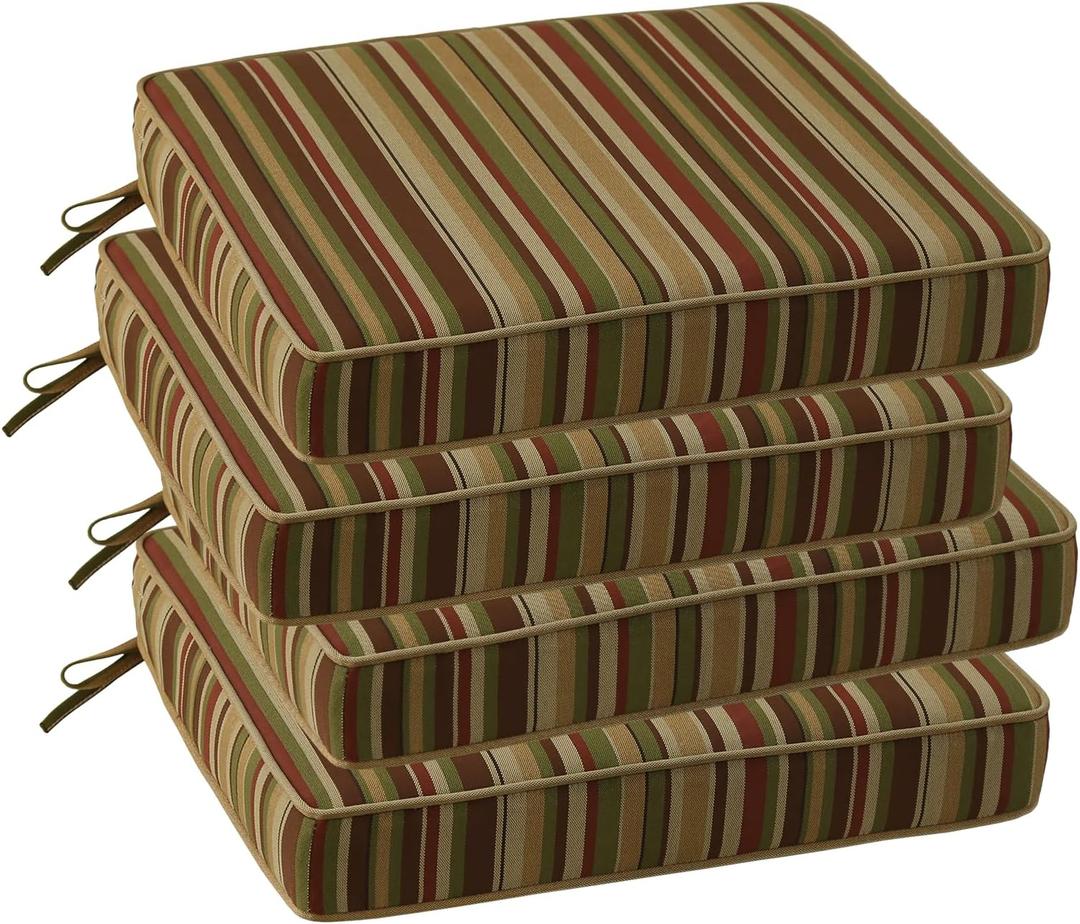 Outdoor Square Corner Seat Cushion, 19"x19"x3", Set of 4, Non Slip Seat Cushion Pads with Removable Cover for Patio Furniture, Garden Yard Lawn, Colorful Stripe