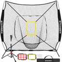 Storgem Baseball and Softball Practice Net 7×7ft Portable Hitting Pitching Batting Training Net Baseball Backstop Net with Batting Tee and Strike Zone and Bow Frame