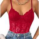 Milumia Women's Sexy Floral Lace Sheer Mesh Corset Bodysuit Spaghetti Strap Cami Tops Going Out XL