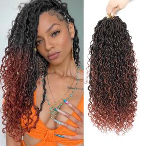 8 Packs Curly Goddess Faux Locs Crochet Hair for Black Women, 18 Inch Goddess Locs Crochet Hair Hippie Locs Synthetic Braids, Boho Style Hair Extensions (18 Inch, 8 Packs, T350#)