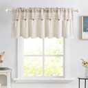 Farmhouse Boho Linen Button Valance for Kitchen Window Dining Room Rustic Cafe Cotton Valance for Small Windows Bathroom Bedroom Vintage Macrame Valances Rod Pocket 1 Panel (Beige,W39 L20 inch)