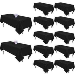 12 Pack Black Tablecloths 60x126 Inch Table Cloths for 8 Foot Rectangle Tables, Wrinkle Resistant Washable Rectangular Fabric Table Cover for Dining Wedding Banquet Camping Party