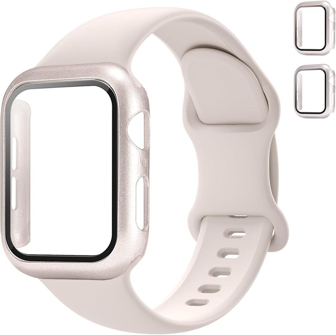 Sport Band and Case for Apple Watch Band 40mm 44mm 46mm 42mm 41mm 45mm 38mm iWatch Bands for Women/Men,Silicone Waterproof Strap with Cover Combo for Apple Watch Series 11 10 9 8 7 6 5 4 SE Ultra/2 3