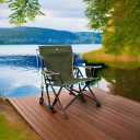 GCI Outdoor Kickback Rocker Camping Chair | Portable Folding Rocking Chair with Durable Armrests, Drink Holder & Relaxed Lowered Seat for Comfort Loden Green