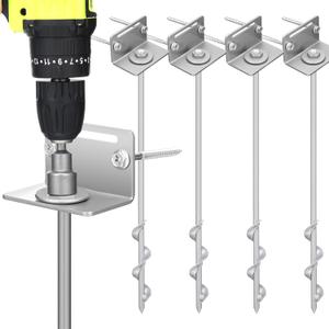 24'' Mobile Home Anchors, Set of 4 Ground Anchors Screw in with Brackets and Drill Bit Ground Anchors Heavy Duty Shed Anchor Kit Earth Anchors for Storage Sheds, Swing Sets, Carports