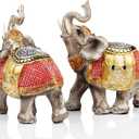 Wealth Lucky Elephant Figurine with Trunk Up Elephant Statue Collectible Figurines Perfect for Home Decor Gift (Golden&red)