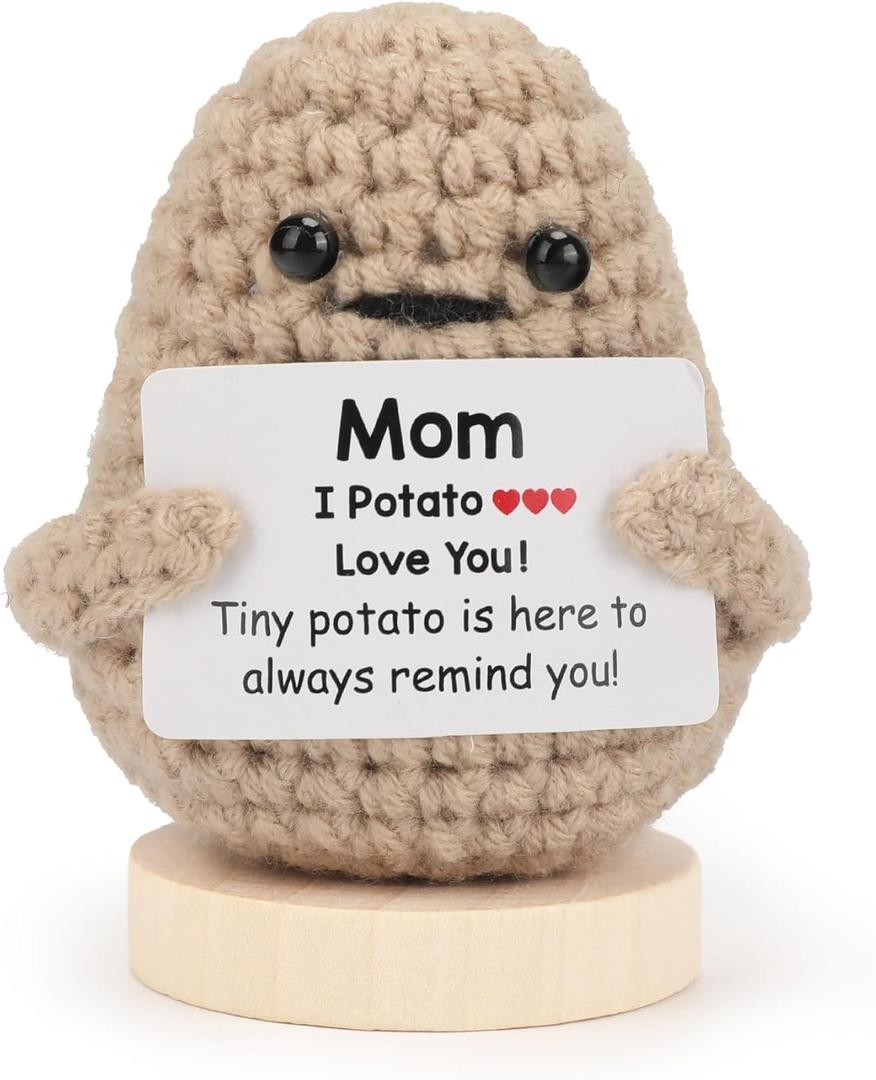 2 x Emotional Support-Nuggets-Positive-Potato, Funny Encouraging Pickle with Base, Mini Cute Knitted Crochet Plush Dolls, Handmade Birthday Gifts from Friend/Family - Khaki