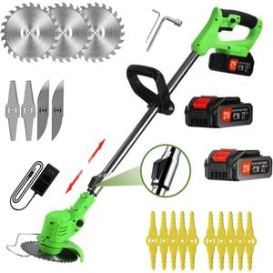 Cordless Weed Eater,Weed Wacker,21V 2Ah Battery Powered Weed EaterString Trimmer with 2 Batteries and 3 Types Blades,Weed eaterLightweight and Powerful Weed Eater Battery poweredfor Yard and Garden (green)