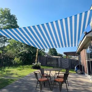 SUNLAX Sun Shade Sail 10' x 13' Blue&White Rectangle Canopy Sail Shade Cover UV Block Permeable Sunshade Outdoor for Patio Backyard