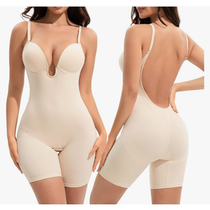 Slimers Backless Shapewear Tummy Control: Low Back Plunge Shapewear Bodysuit - Slimming Built-In Bra Full Body shaper Woman, Large 