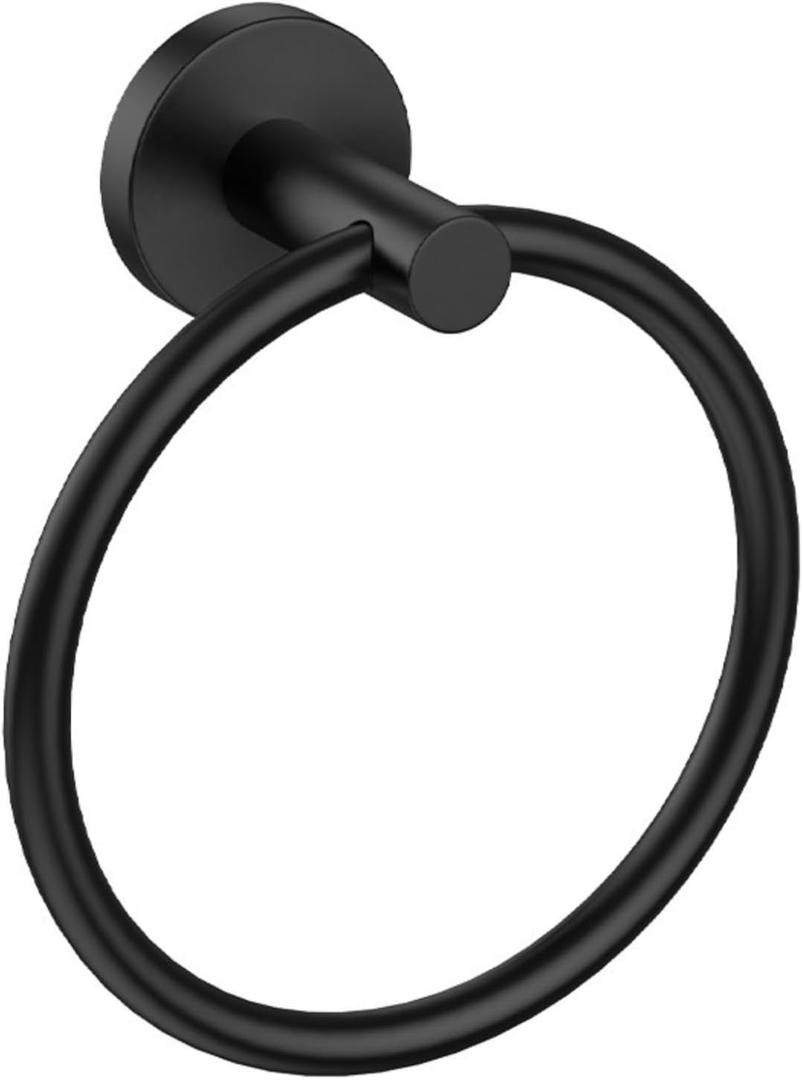 USHOWER Matte Black Towel Ring, Hand Towel Holder for Bathroom Wall Mounted, Durable 304 Stainless Steel, Modern Style