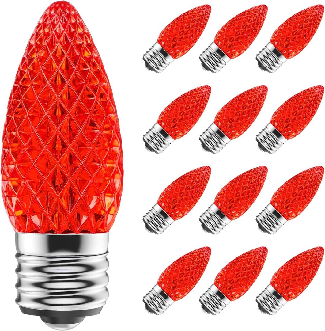 C9 Led Replacement Christmas Light Bulbs, 25-Pack C9 Shatterproof Led Bulbs with E17 Candelabra Base for Christmas String Lights, Waterproof & Dimmable Christmas Village Bulbs - Red