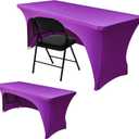Nasitos 2 Pack Spandex Purple Tablecloths for 6 Foot Rectangle Table-Open Back Valentines Stretch Table Cloths for 6 Foot, Washable and Wrinkle Resistant for Wedding, Parties, Buffet, Baby Shower