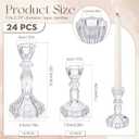 24 Pack Glass Candlestick Holders Set 4.3/6.1'' Taper Stripe Candle Holder Bulk Floral Shape Crystal Decorative Candle Stand Centerpiece for Table Wedding Dining (Clear)
