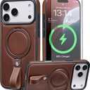 for iPhone 17 Pro Max Leather Case with Stand, Anti-Slip Grip Ring, Fits for MagSafe (Cocoa, IP17 Pro Max-6.9inch)
