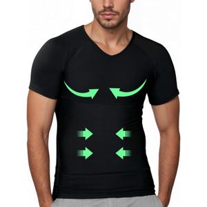 V Neck Gynecomastia Compression Shirt Tummy Control Breathable Men Shapewear Slimmimg Undershirt Hide Belly (Large, Black)