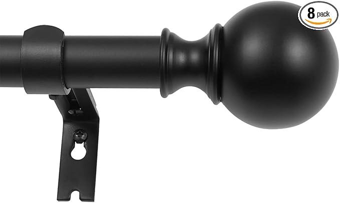 Black Curtain Rods for Windows 36-72 Inches, Adjustable 1-Inch Diameter Decorative Rods with Classic Round Finial, Matte Black Window Treatment