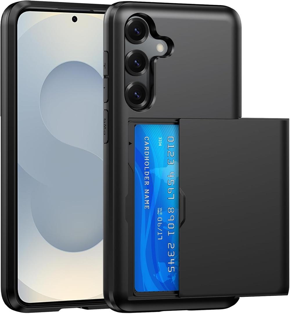 Wallet for Samsung Galaxy S25 FE Case with Card Holder Dual Layer Military Grade Protective Shockproof Hidden Card Slot Slim Fit Phone Cover - Black