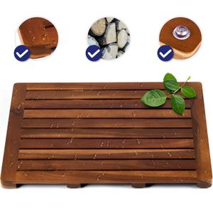Teak Shower Mat, 24 x 18 inch Wood Bath Mat for Inside Shower, Premium Wooden Shower Floor Mat, Teak Wood Bath Mat for Bathroom Spa & Outdoor Use