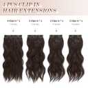 FESHFEN Clip in Hair Extensions - 4 PCS Long Wavy Thick Clip in Hairpieces Full Head Synthetic Hair Extension for Women, Dark Brown 20 Inch