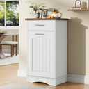 HOOBRO 10 Gallon Tilt Out Trash Cabinet, Kitchen Trash Can,Trash Bin Storage, with Flip Door and Large Drawer, Hidden Laundry Hamper Cabinet, for Kitchen, Laundry, White and Walnut WH02LJ01, 20.5"L x 13.7"W x 35.8"H