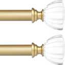 knobelite 1-Inch Single Window Curtain Rod Nickel for Windows 36 to 72 inch,with Decrative Finail Window Treatment Drapery Rods Set Length Adjustable, Gold Curtain Rod (Gold,2 Pack)