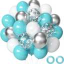 Teal Blue Silver White Balloons, 50Pcs Teal and Silver Balloons Turquoise Blue White Silver Confetti Latex Balloons for Wedding Bridal Shower Birthday Graduation Party Decorations